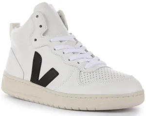 Veja V-15 Leather Trainers In White Black For Women