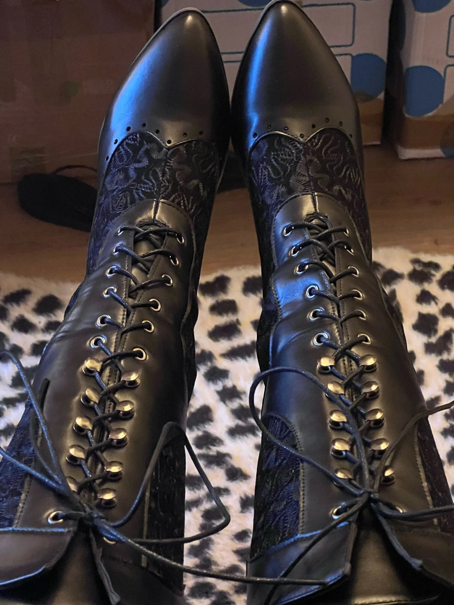 Victorian Faux Leather/Lace Knee Boots