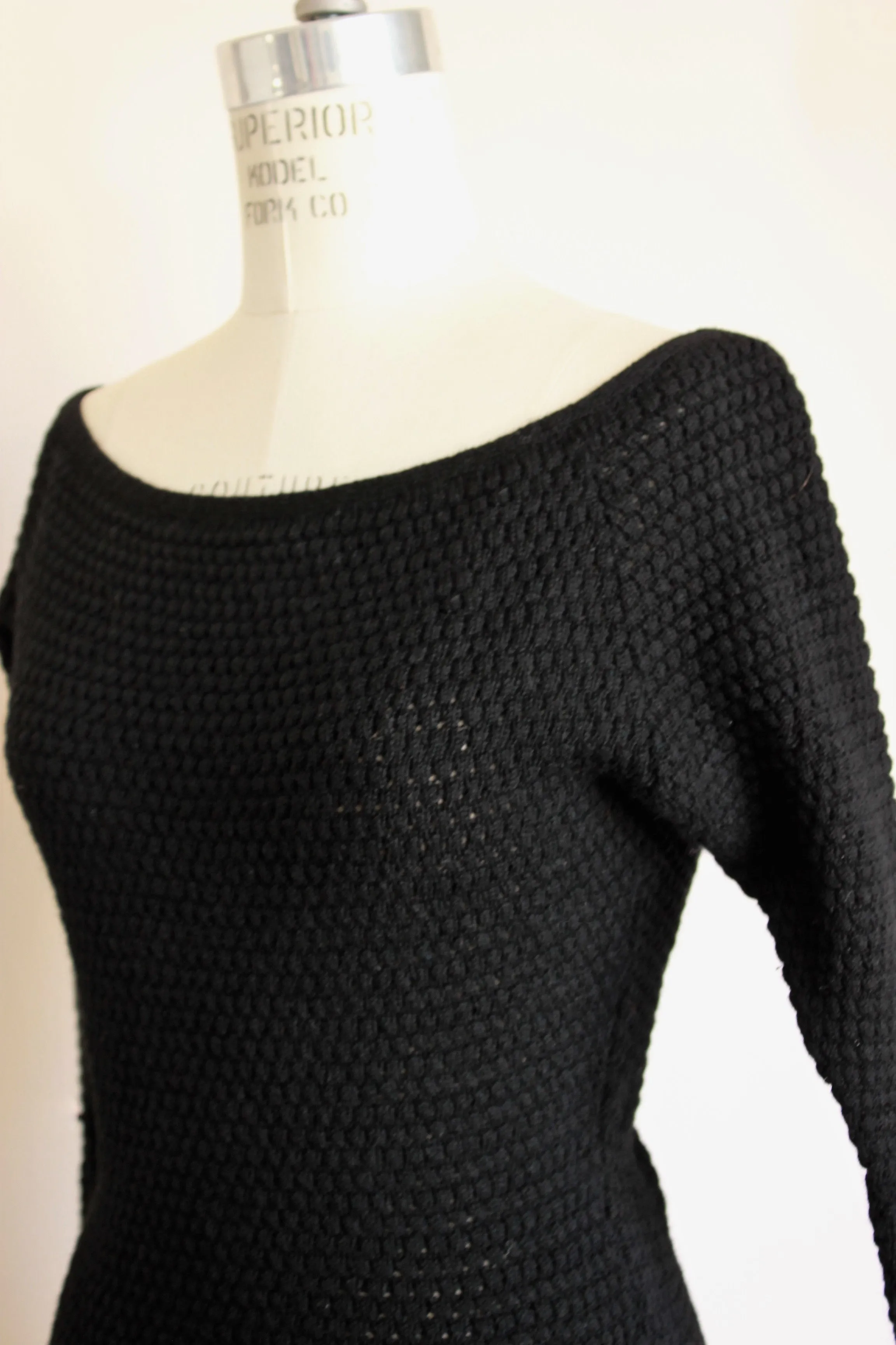 Vintage 1950s Black Wool Fitted Sweater, by Goldworm