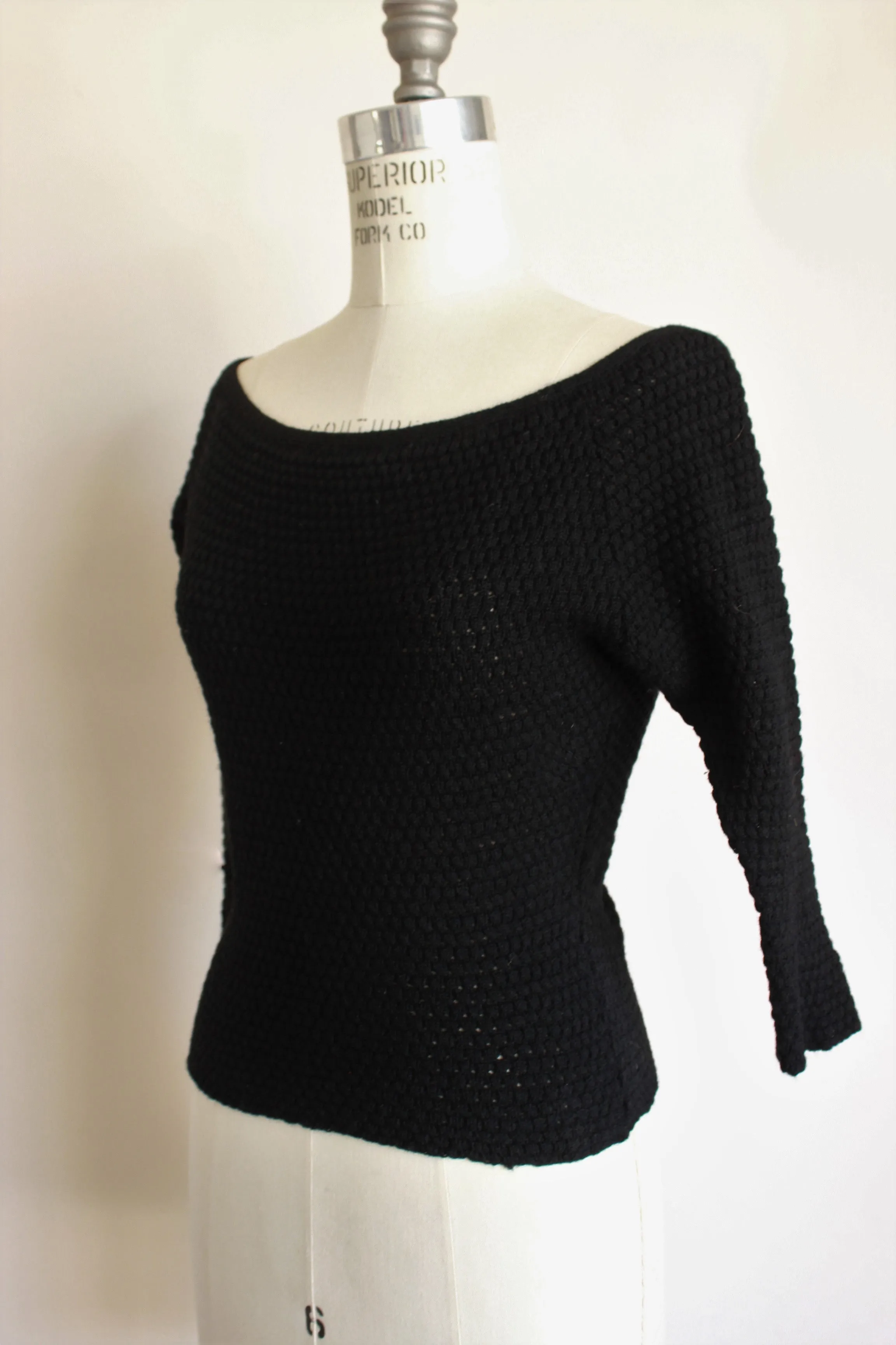 Vintage 1950s Black Wool Fitted Sweater, by Goldworm