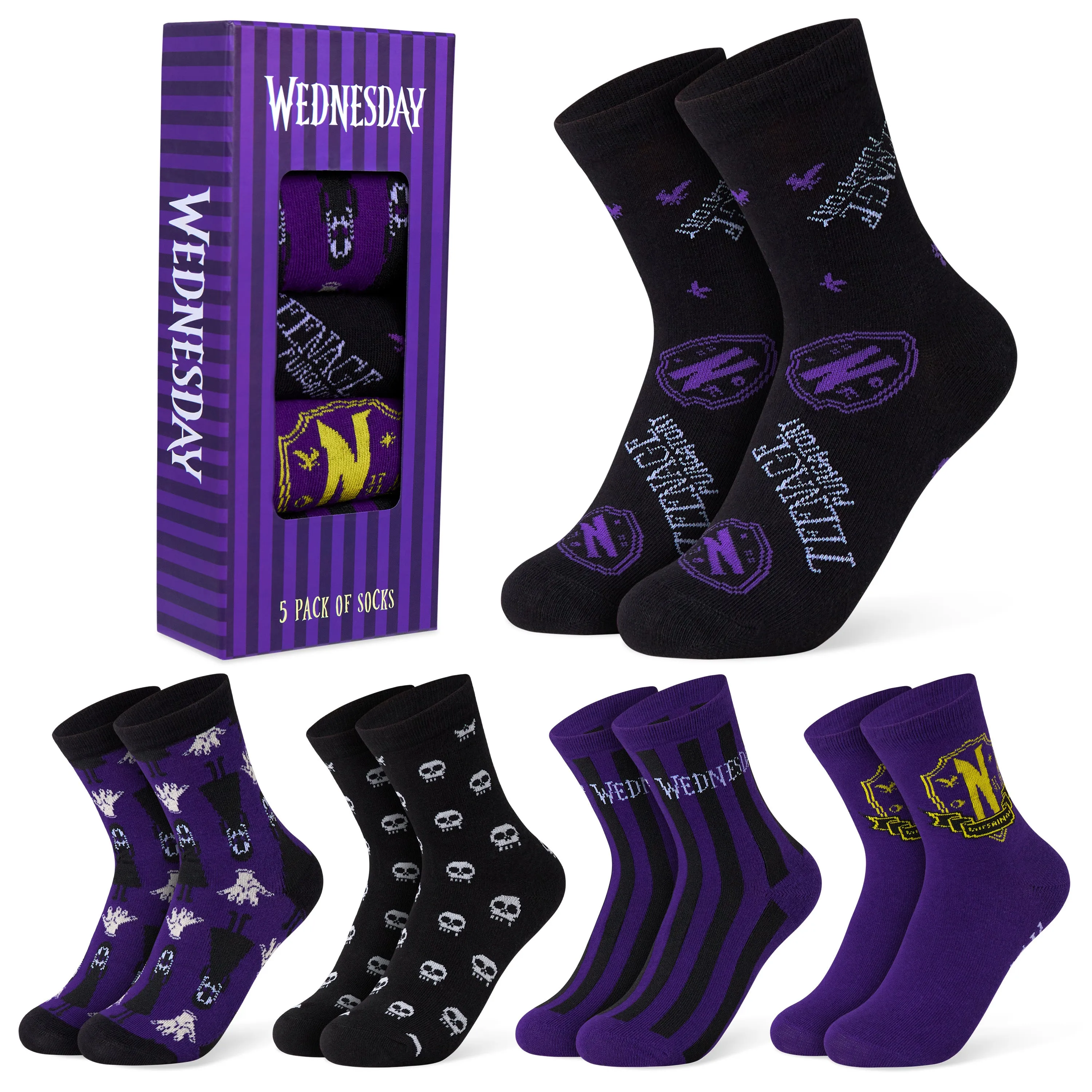 Wednesday Girls Socks - 5 Pack of Ankle Socks