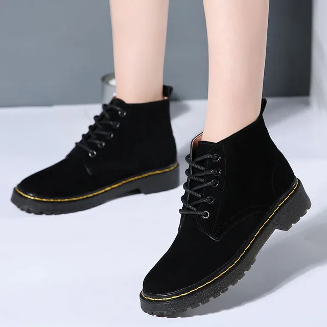 WeiDeng Genuine Leather Ankle Boots Women Classic Matin Fashion Flats Winter Lace Up High Top Casual Waterproof Shoes Female