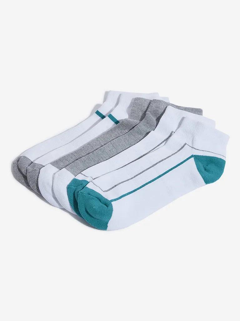 WES Lounge Aqua Printed Cotton Blend Socks - Pack of 3