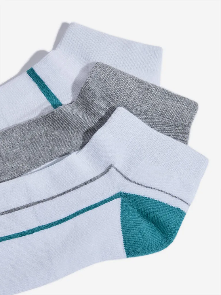 WES Lounge Aqua Printed Cotton Blend Socks - Pack of 3