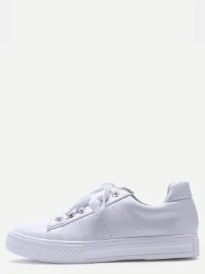 White Breathable Rubber Sole Low Top Sneakers