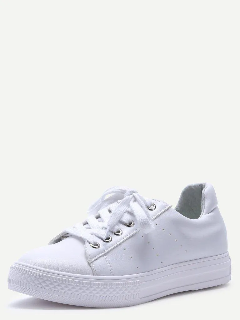 White Breathable Rubber Sole Low Top Sneakers