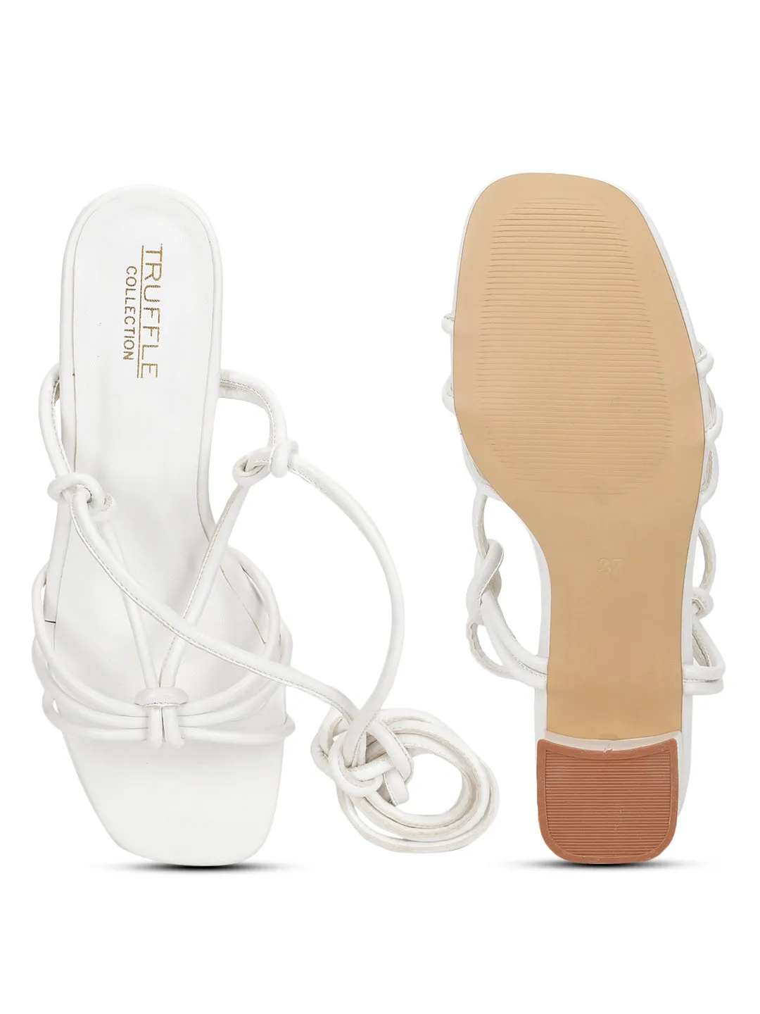 White PU Lace-Up Block Sandals (TC-SLC-CR023-WHT)