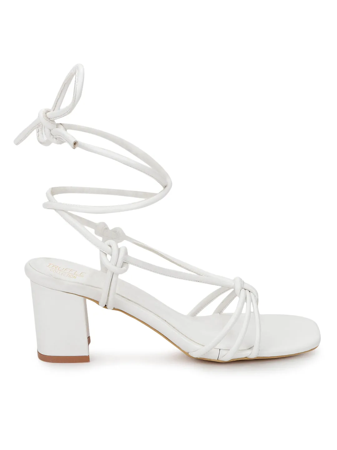 White PU Lace-Up Block Sandals (TC-SLC-CR023-WHT)