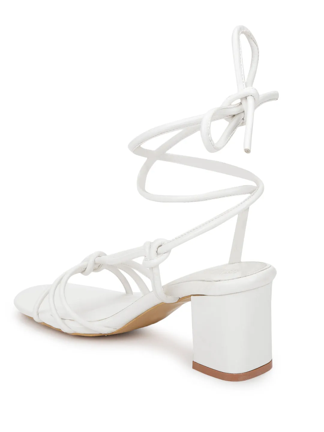 White PU Lace-Up Block Sandals (TC-SLC-CR023-WHT)