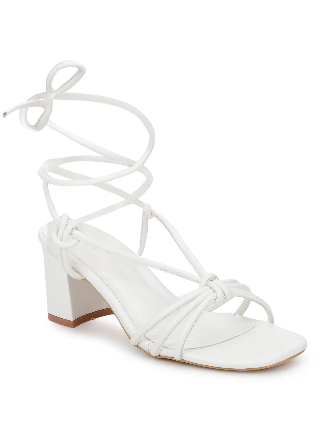 White PU Lace-Up Block Sandals (TC-SLC-CR023-WHT)