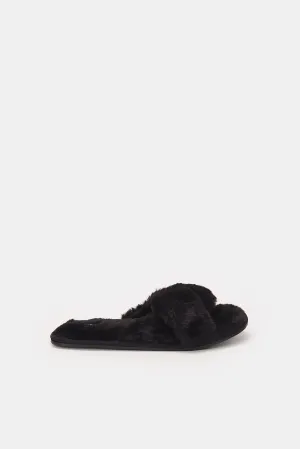 Women Black Cross Over Slipper