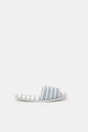 Women Grey And White Stripe Slipper