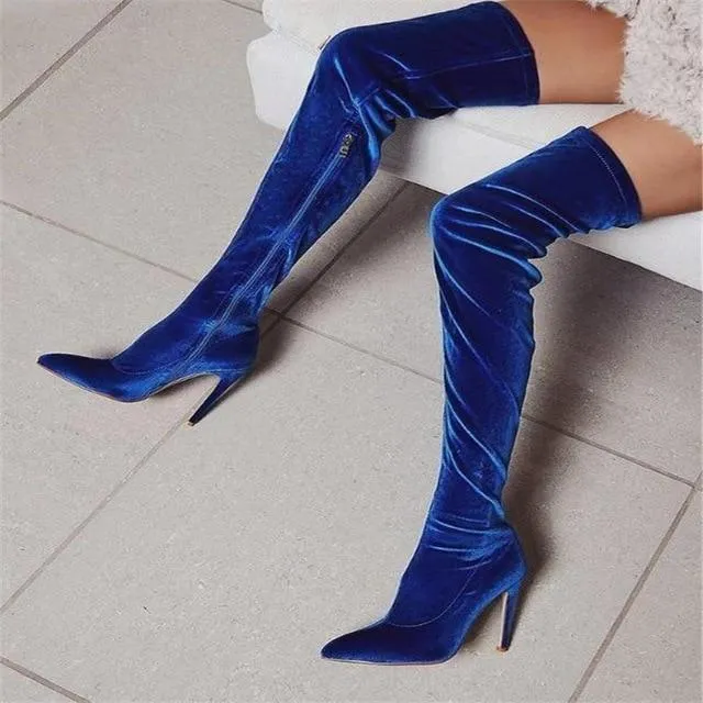 Women's stiletto heeled suede elastic over the knee boots pointed toe slim sexy long boots